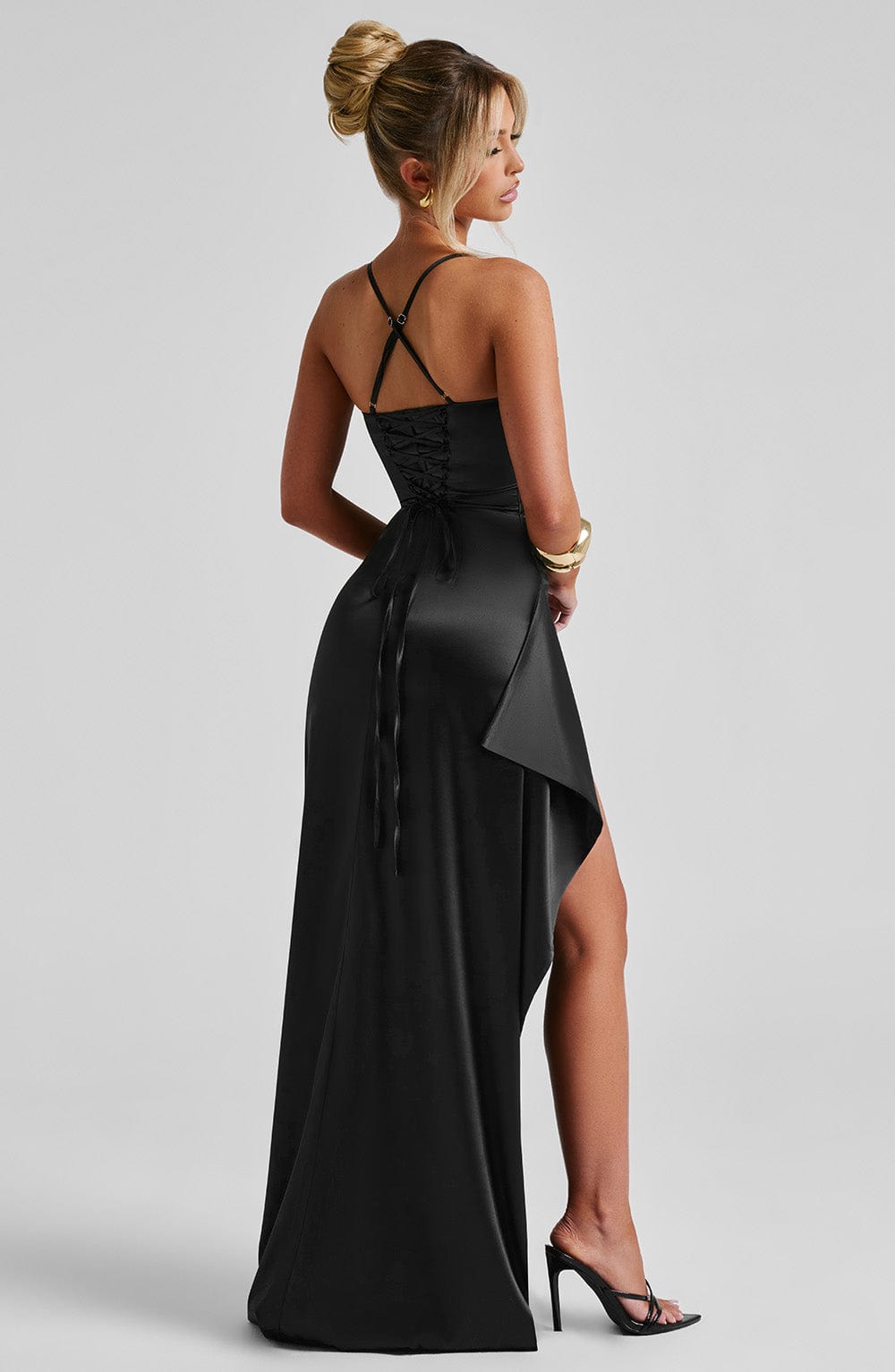 Tessa | Satin Cowl-Neck Ruched High-Slit Bodycon Maxi Gown