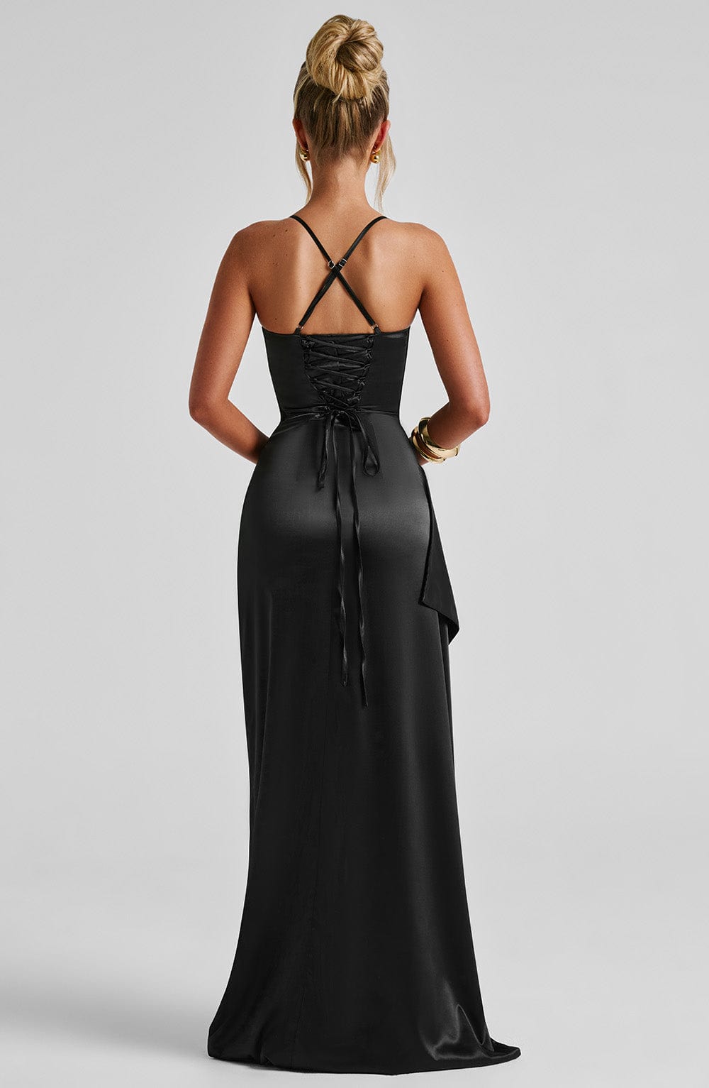 Tessa | Satin Cowl-Neck Ruched High-Slit Bodycon Maxi Gown