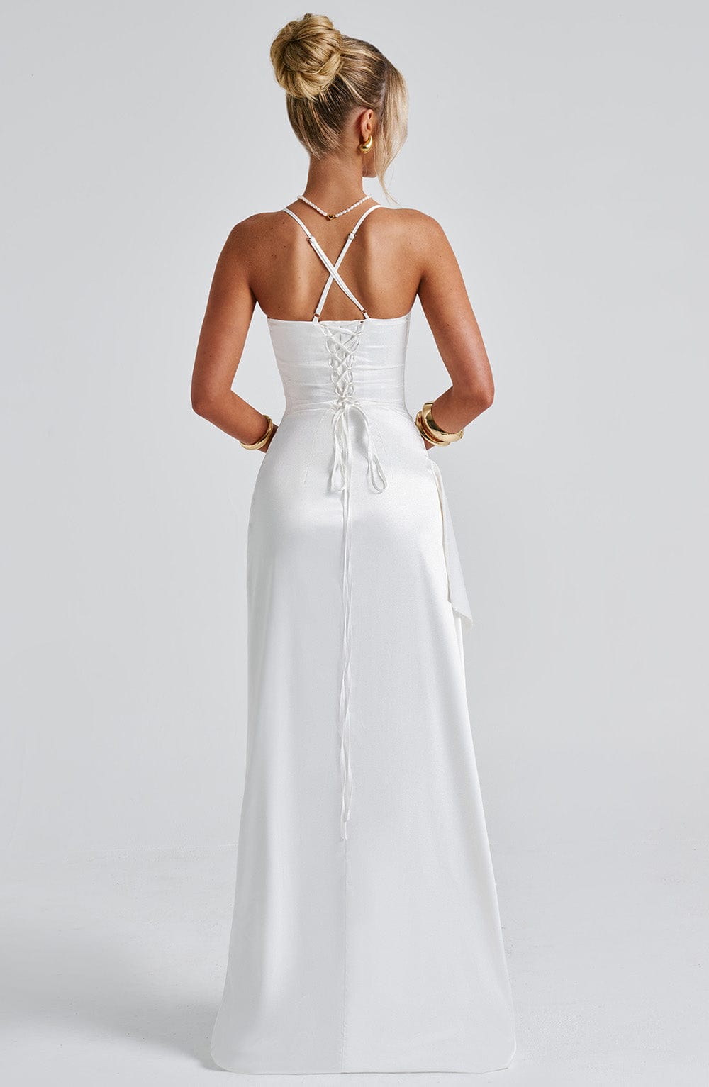 Cora | Satin Cowl-Neck Ruched High-Slit Bodycon Maxi Gown