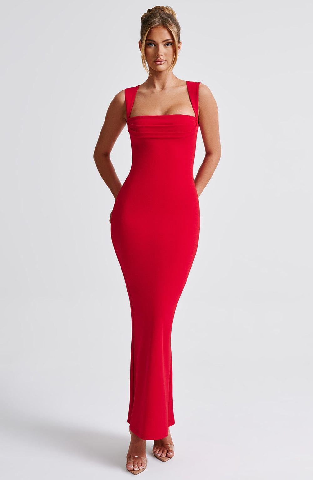 Maren | Square-Neck Ruched Sleeveless Bodycon Maxi Dress