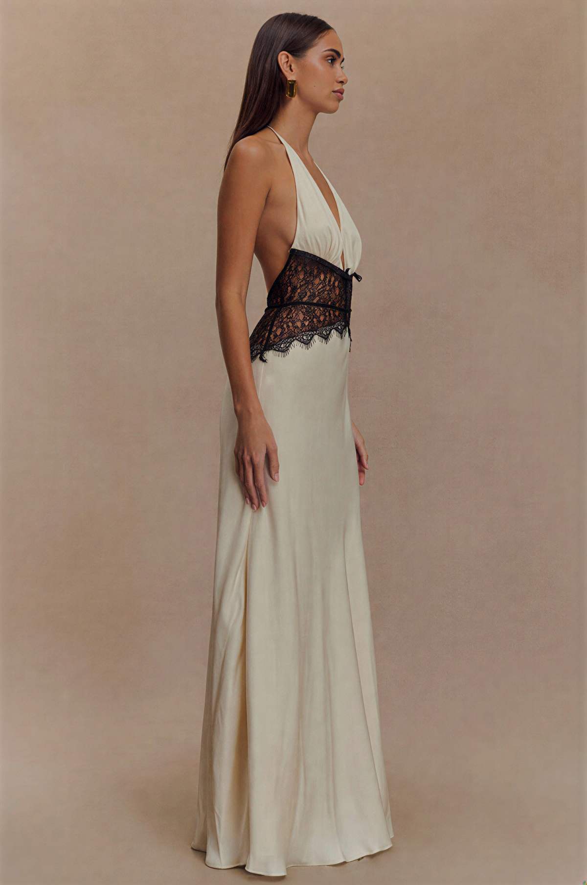Bianca | Halter Lace Satin Maxi Dress