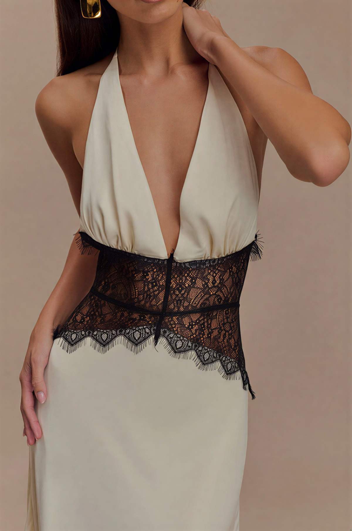 Bianca | Halter Lace Satin Maxi Dress