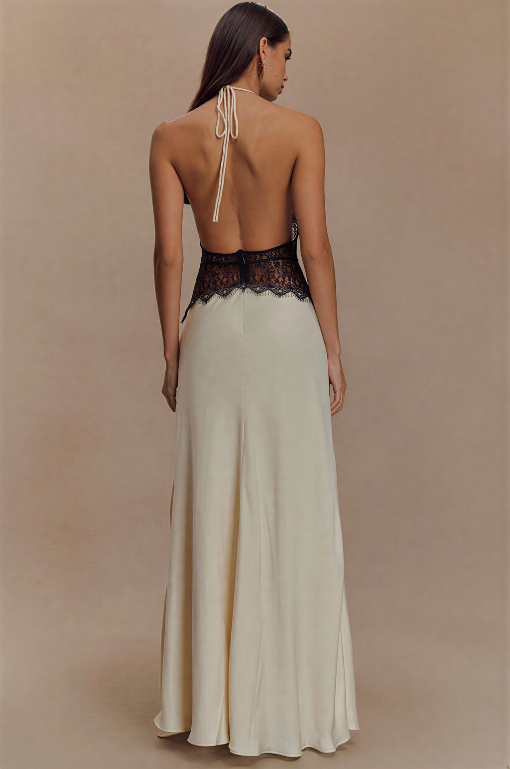 Bianca | Halter Lace Satin Maxi Dress