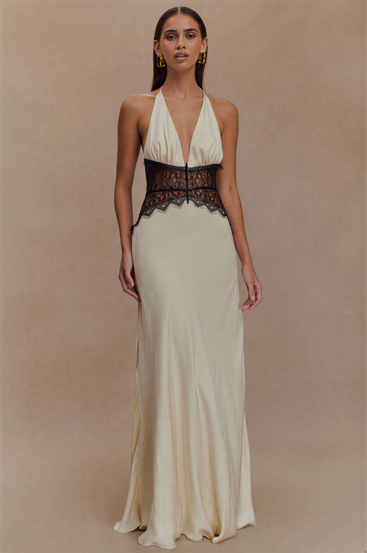 Bianca | Halter Lace Satin Maxi Dress