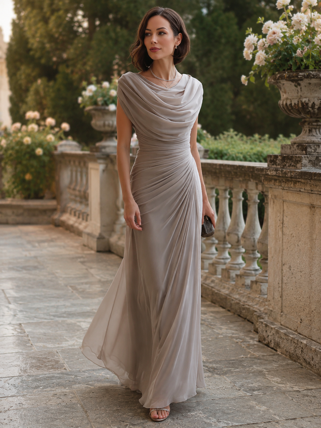 Sienna | Draped Cowl Neck Wedding Guest Dress