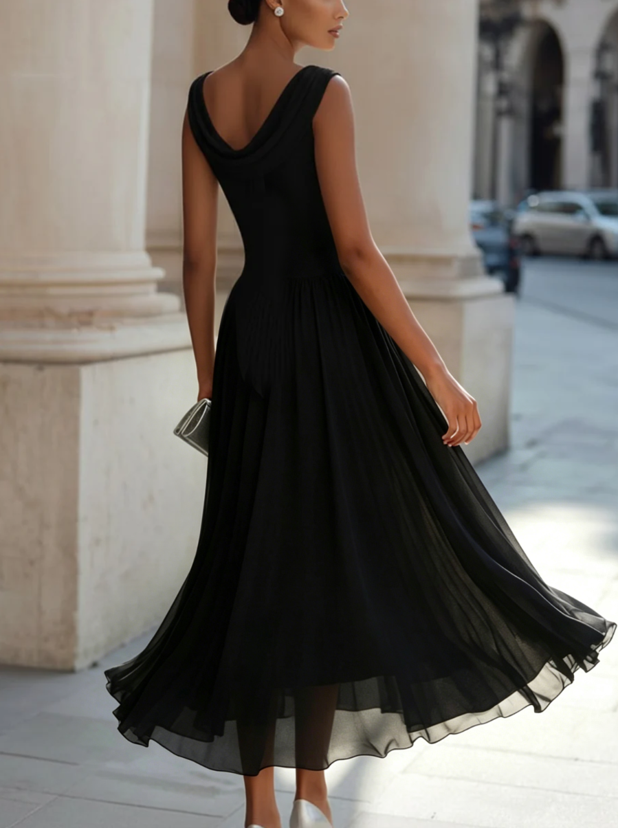 Rose | Draped Cowl Neck Pleated Midi Dress