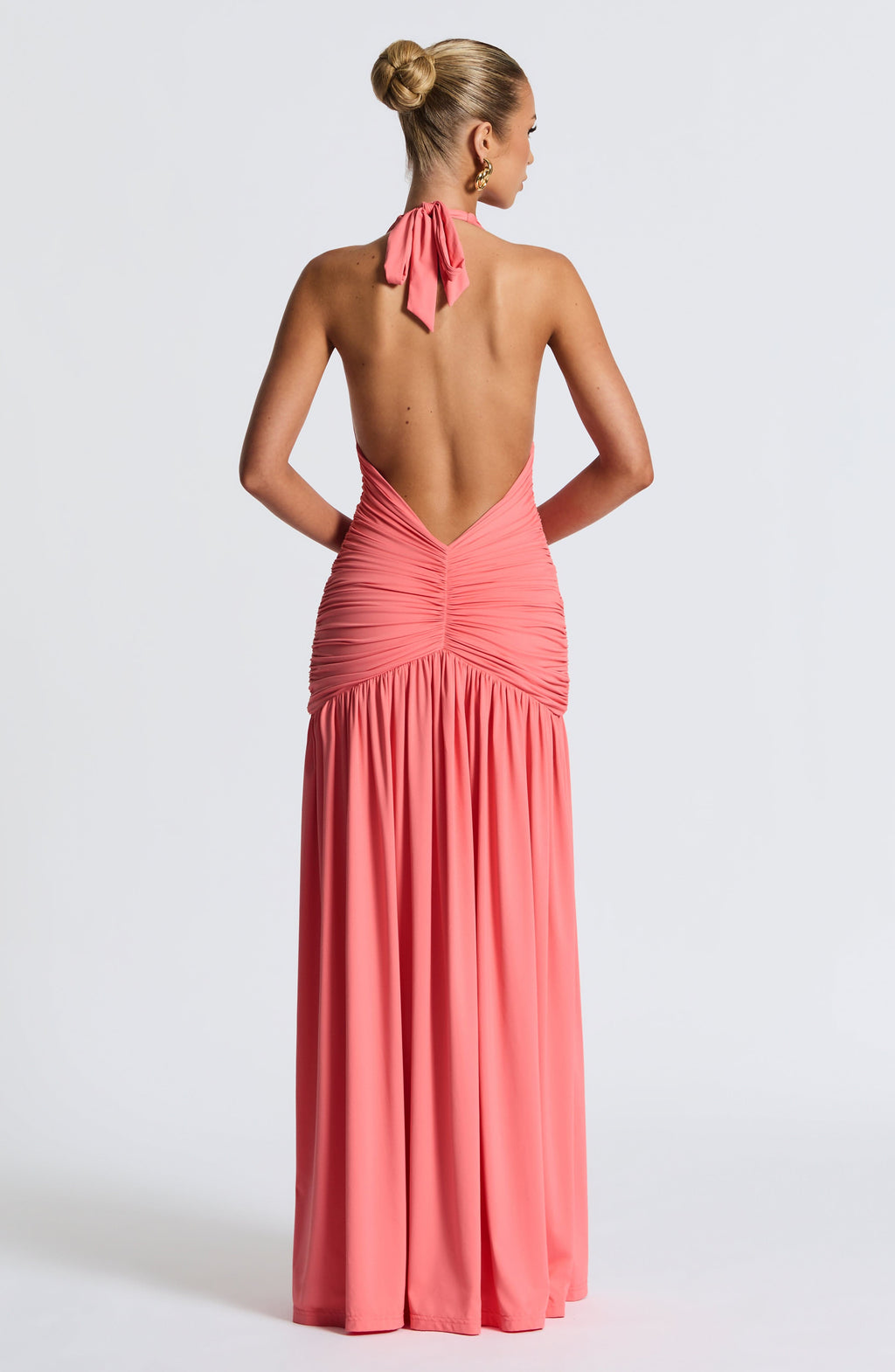 Blair | Halter Plunge V-Neck Ruched High-Slit Maxi Gown