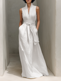 Lennon | Linen V-Neck Belted Wrap Maxi Dress