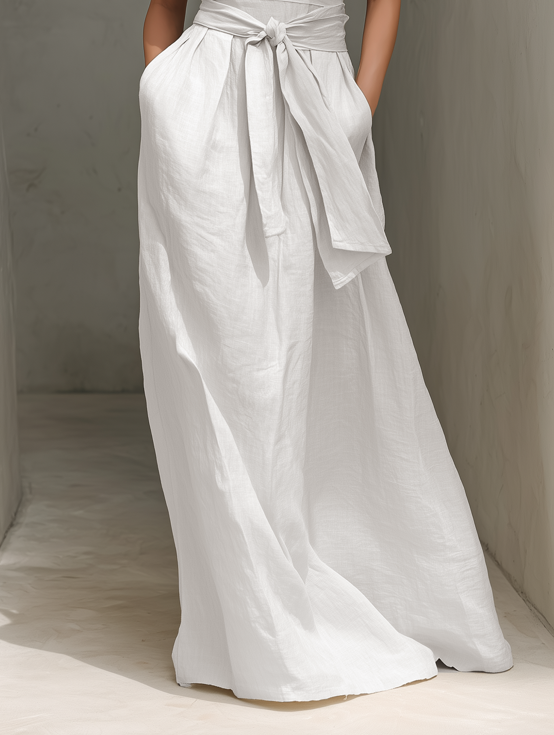 Lennon | Linen V-Neck Belted Wrap Maxi Dress