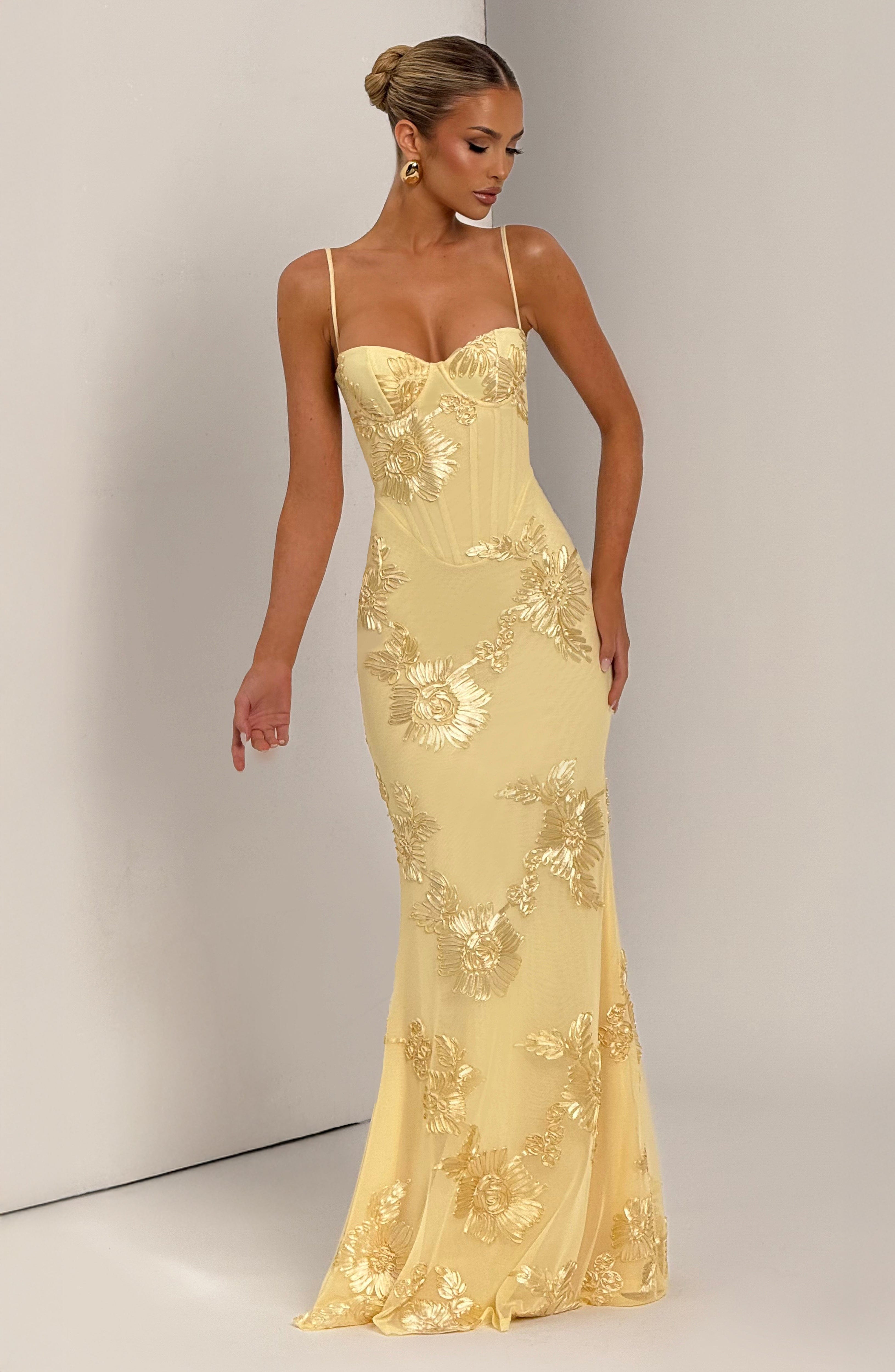 Eden | Floral Embroidered Corset Maxi Dress