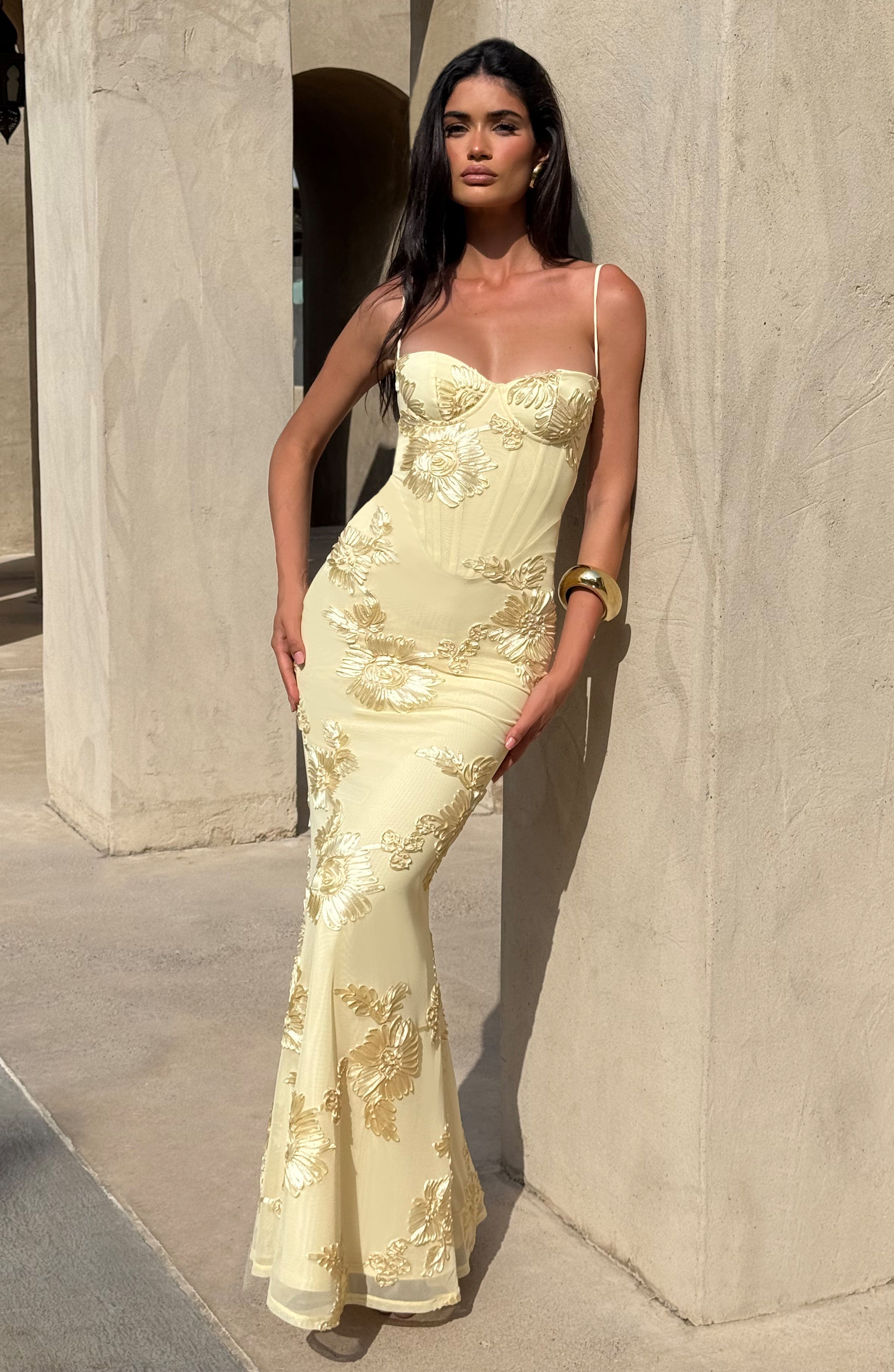 Eden | Floral Embroidered Corset Maxi Dress
