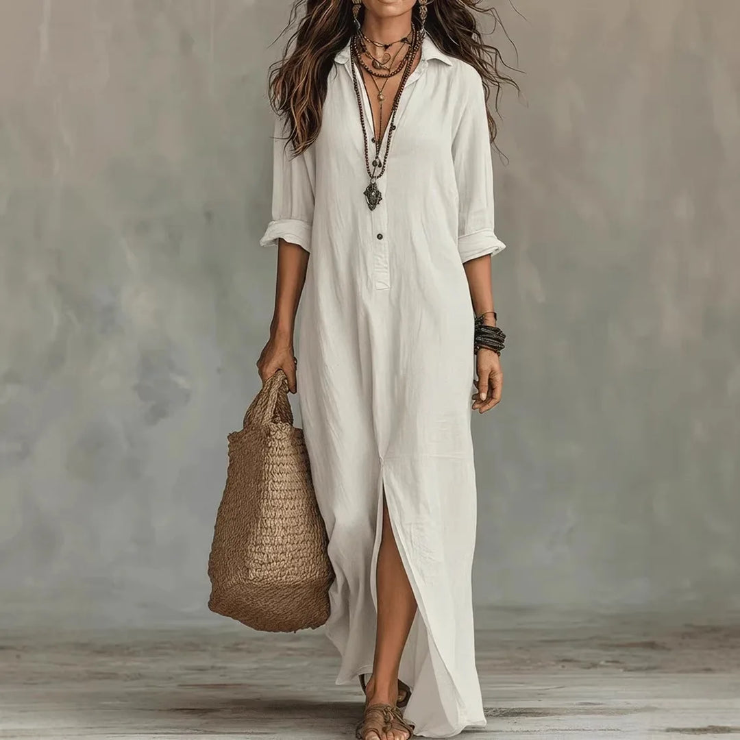 Romy | Linen Button-Front Maxi Shirt Dress