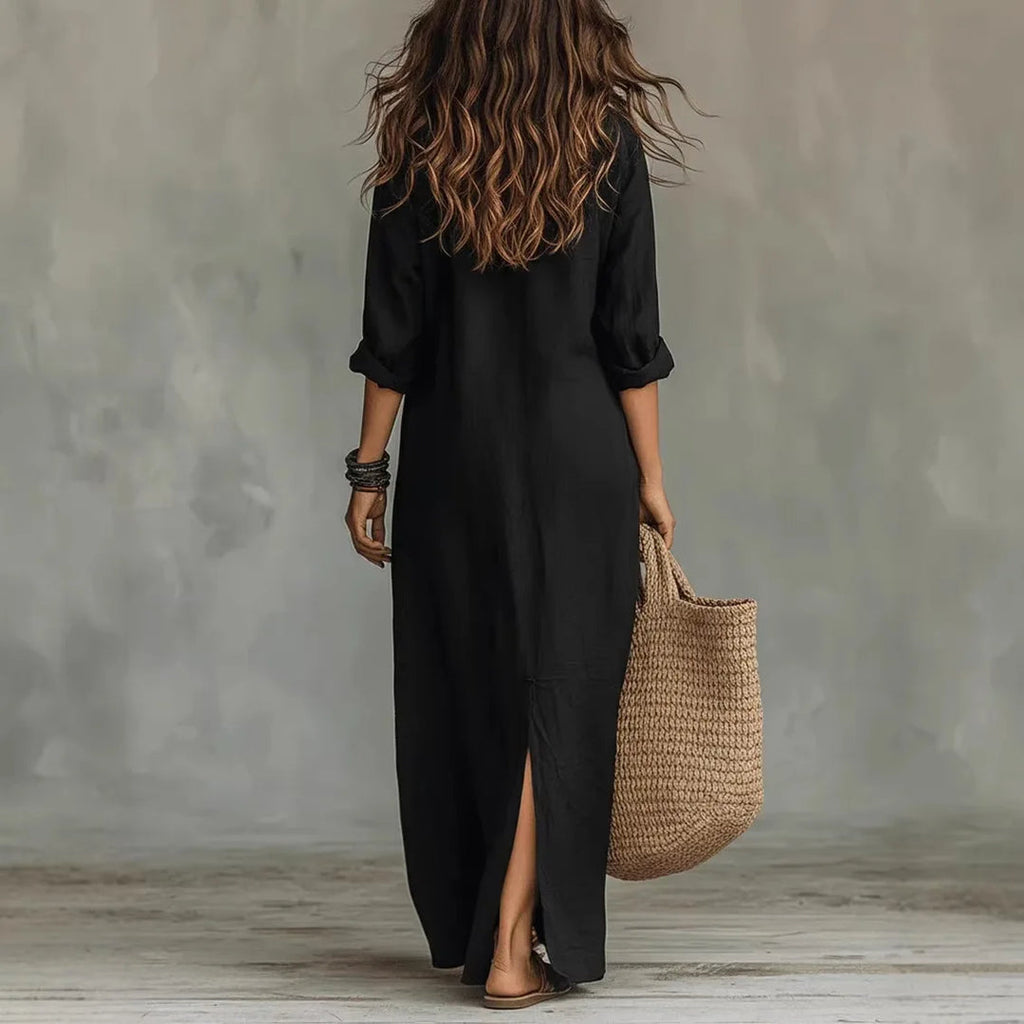 Romy | Linen Button-Front Maxi Shirt Dress