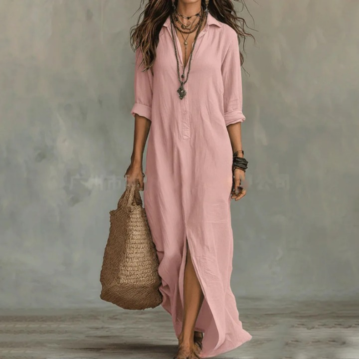 Romy | Linen Button-Front Maxi Shirt Dress