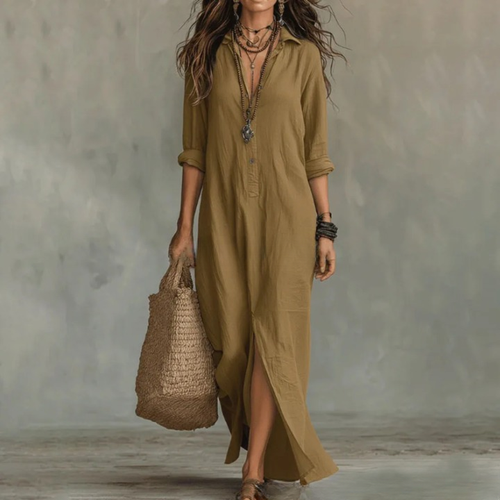 Romy | Linen Button-Front Maxi Shirt Dress