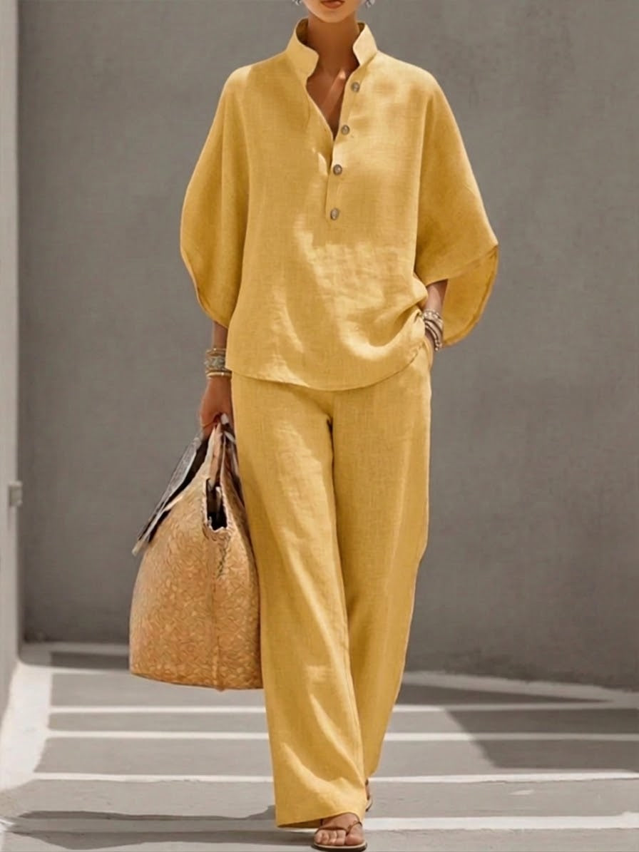 Ada | Cotton Mandarin Collar Wide-Leg Co-ord Set