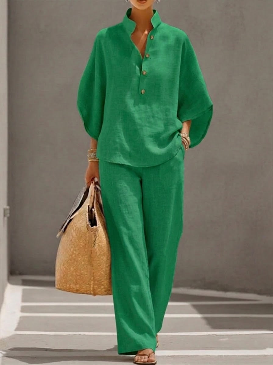 Ada | Cotton Mandarin Collar Wide-Leg Co-ord Set