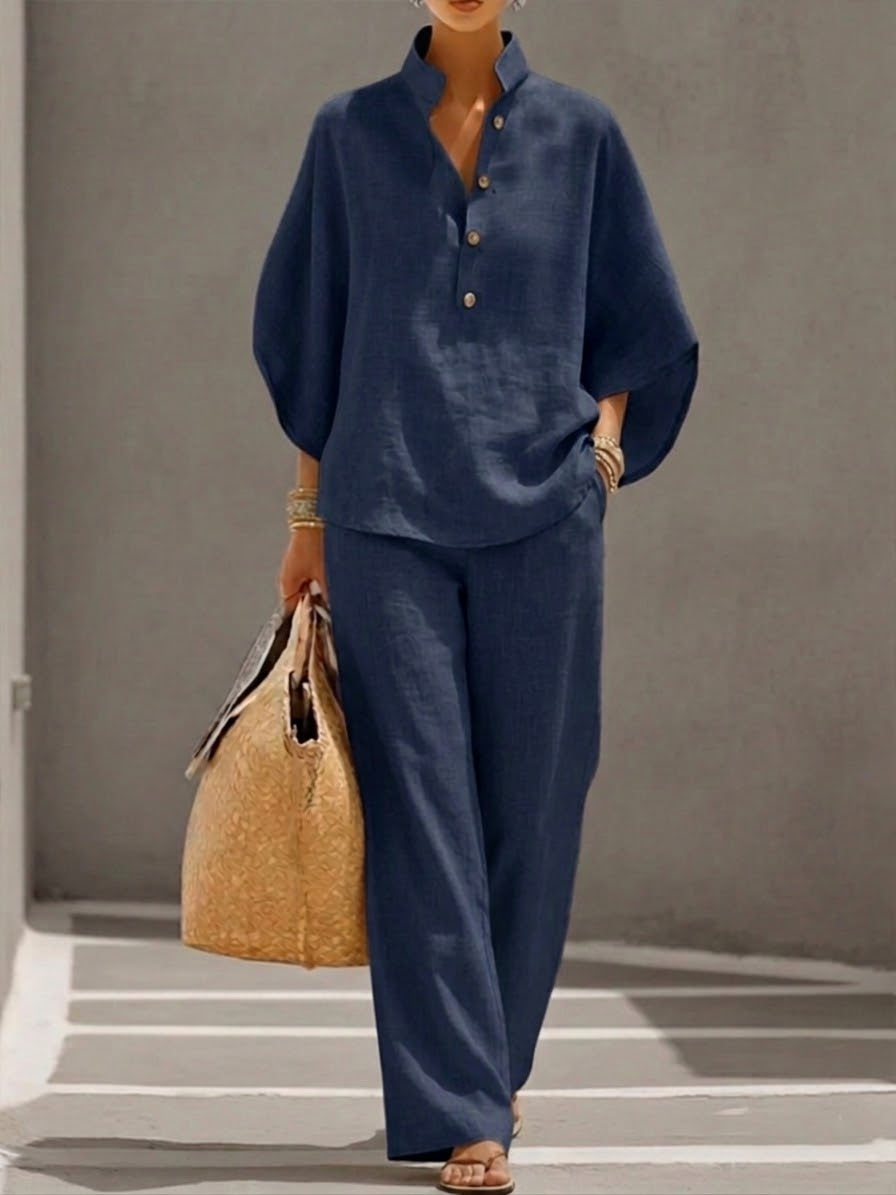 Ada | Cotton Mandarin Collar Wide-Leg Co-ord Set
