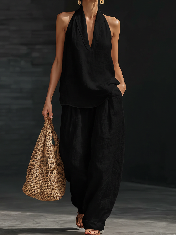 Josie | Cotton Halter Wide-Leg Co-ord Set