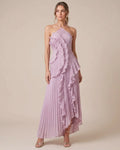 Lyra | Pleated Ruffle Halter Maxi Dress