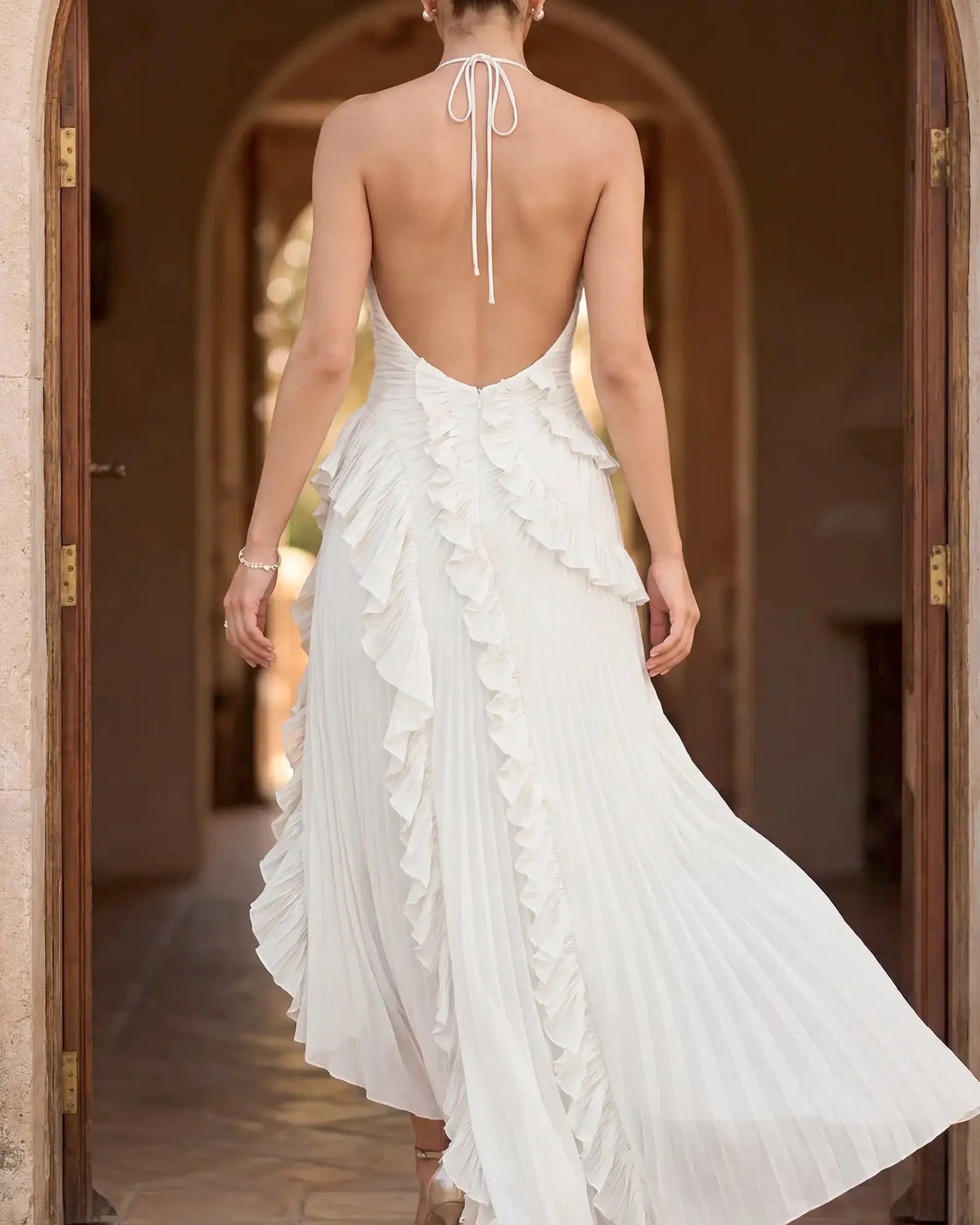 Lyra | Pleated Ruffle Halter Maxi Dress