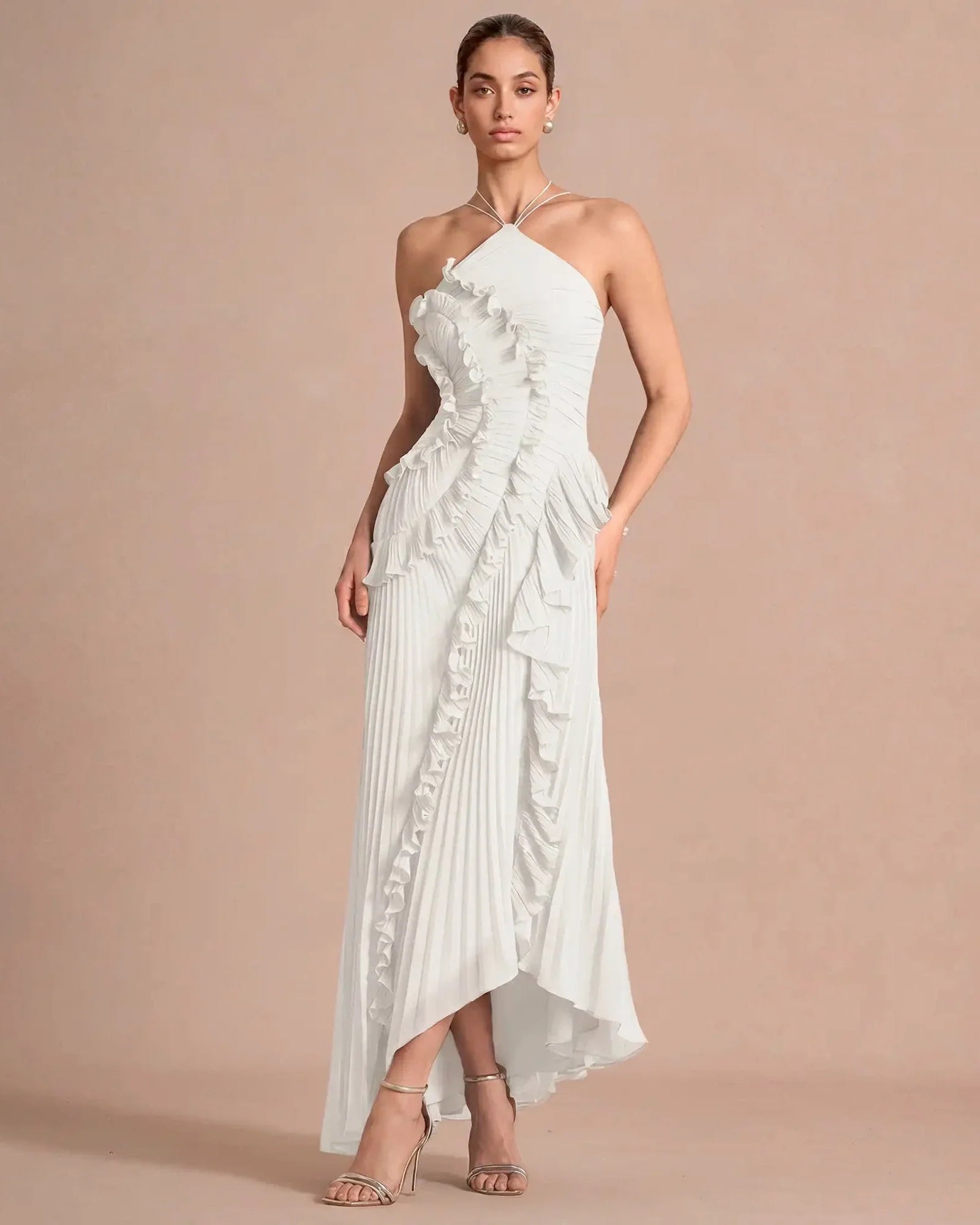 Lyra | Pleated Ruffle Halter Maxi Dress