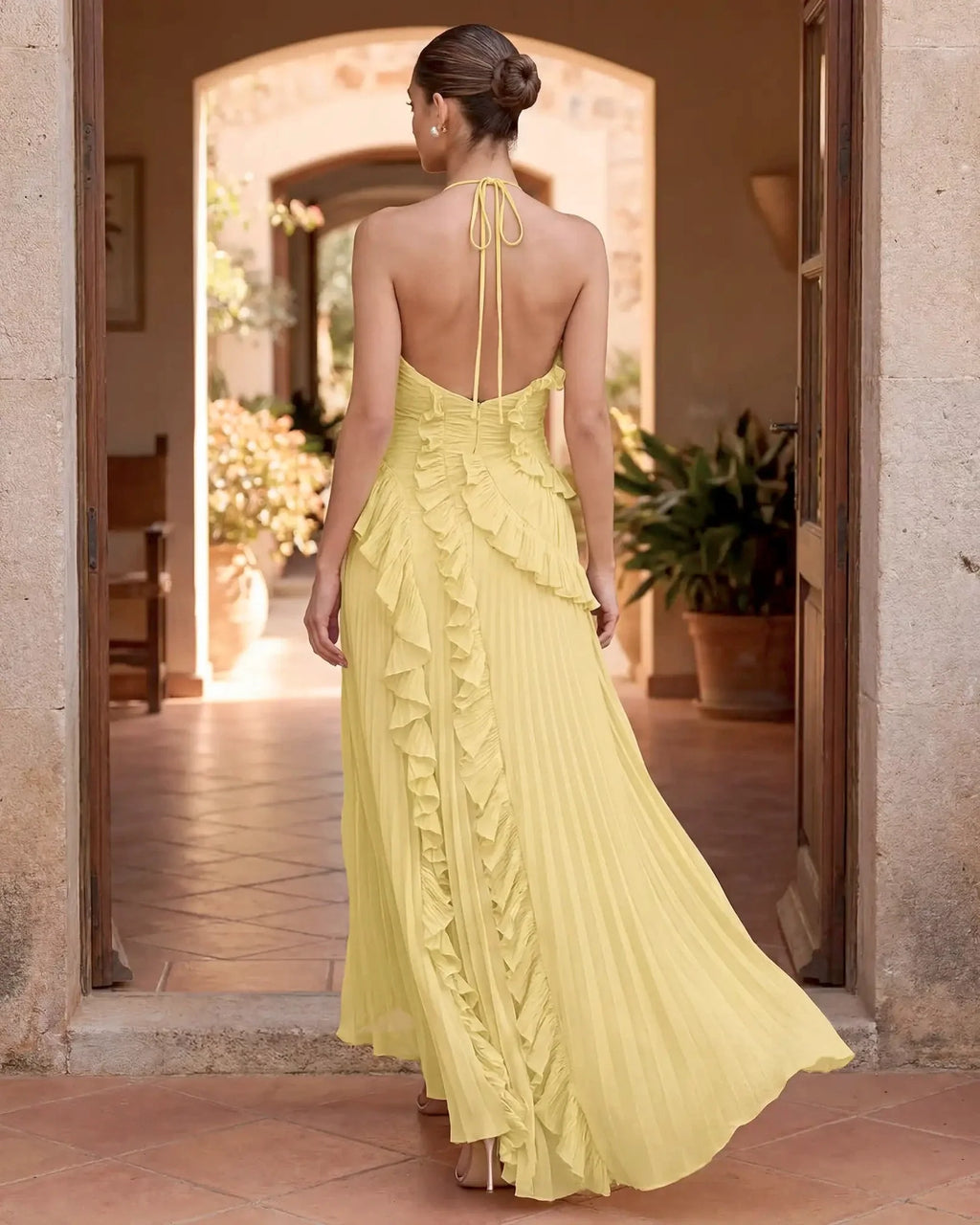 Lyra | Pleated Ruffle Halter Maxi Dress
