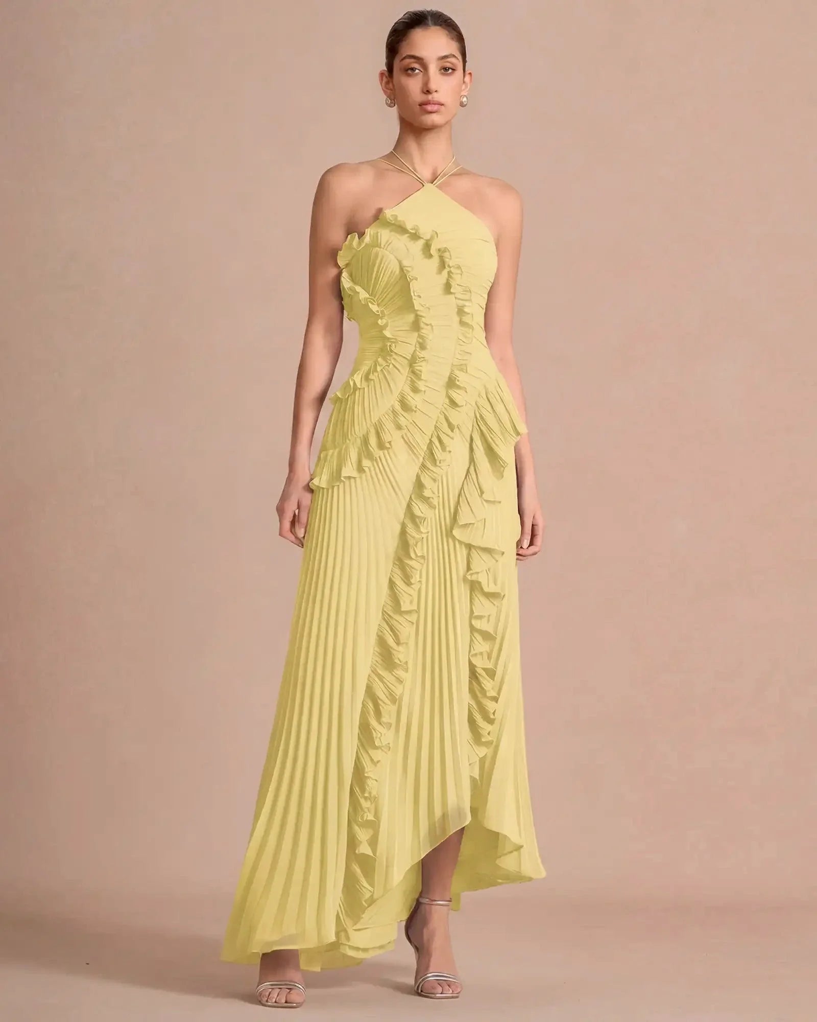 Lyra | Pleated Ruffle Halter Maxi Dress