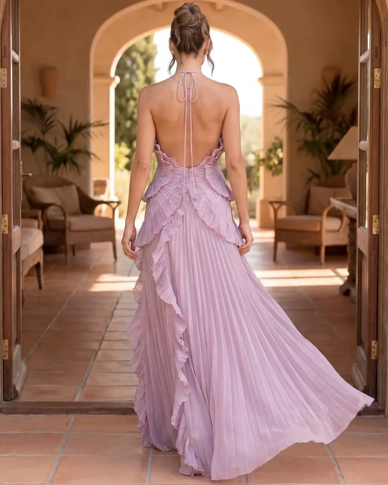 Lyra | Pleated Ruffle Halter Maxi Dress