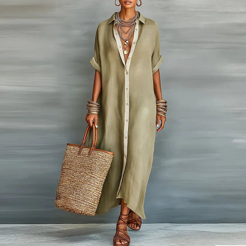 Charlotte | Linen Button-Front Maxi Shirt Dress