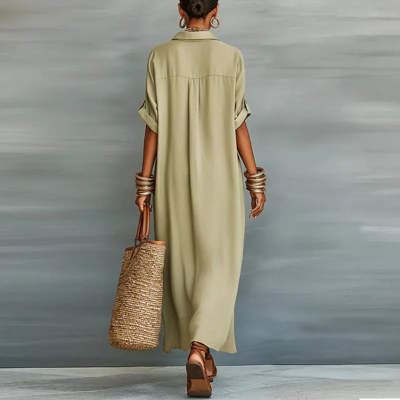 Charlotte | Linen Button-Front Maxi Shirt Dress