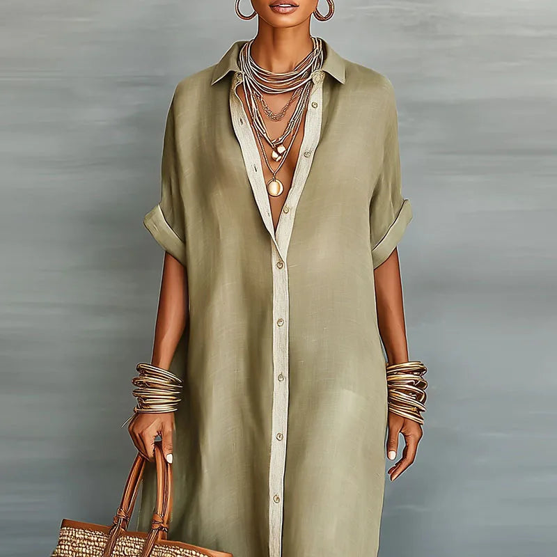 Charlotte | Linen Button-Front Maxi Shirt Dress