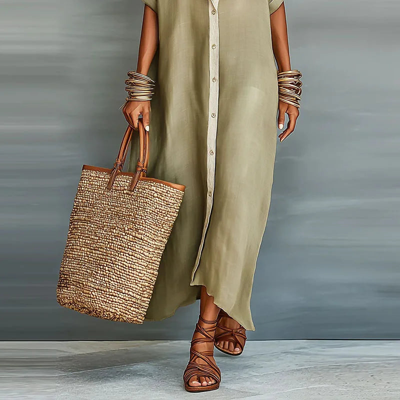 Charlotte | Linen Button-Front Maxi Shirt Dress