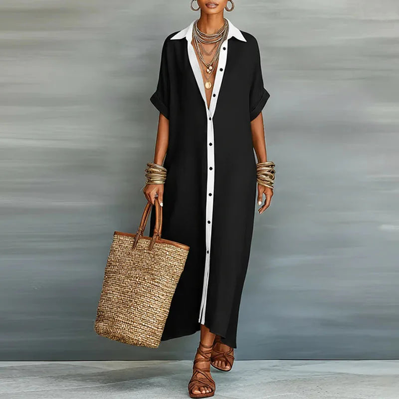 Charlotte | Linen Button-Front Maxi Shirt Dress