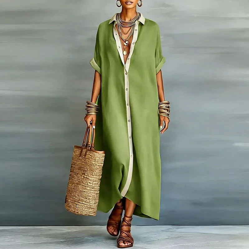 Charlotte | Linen Button-Front Maxi Shirt Dress