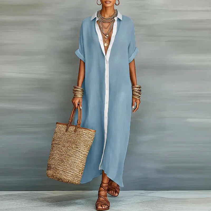 Charlotte | Linen Button-Front Maxi Shirt Dress