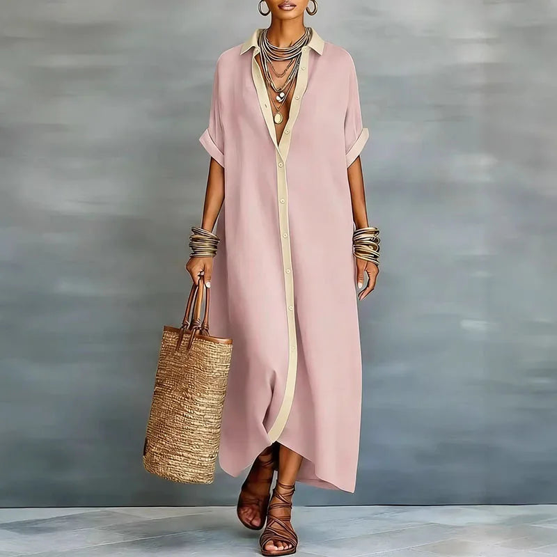 Charlotte | Linen Button-Front Maxi Shirt Dress